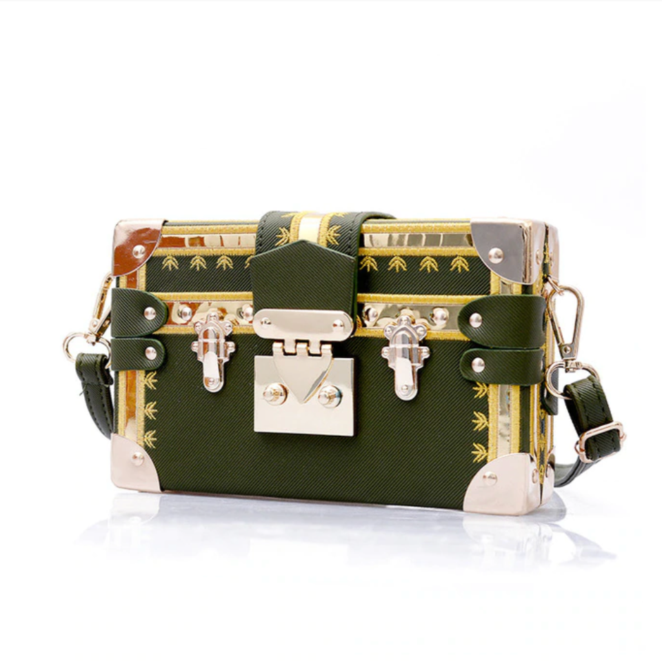 Lock & Embellished Box Clutch Shoulder Bag - 4 Colors