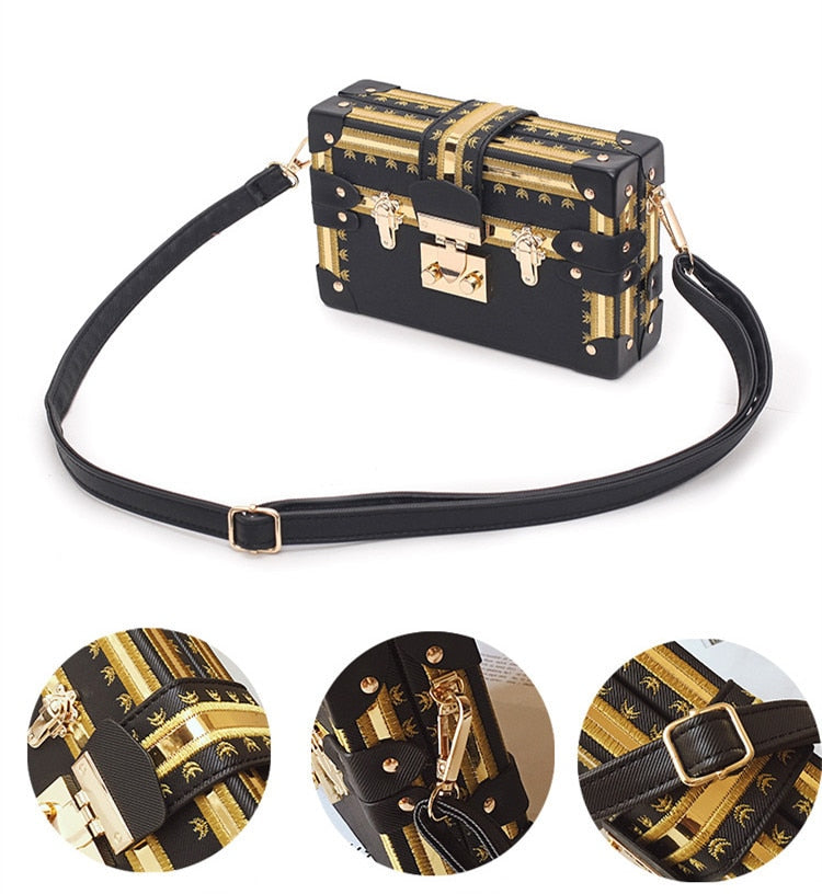 Lock & Embellished Box Clutch Shoulder Bag - 4 Colors