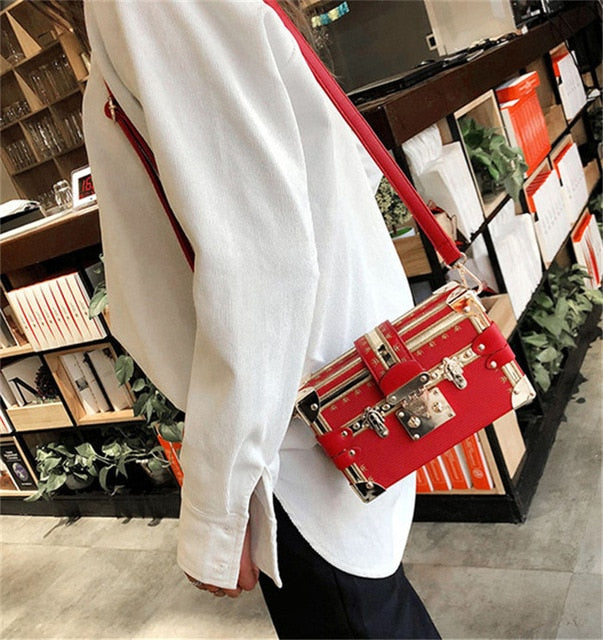 Lock & Embellished Box Clutch Shoulder Bag - 4 Colors