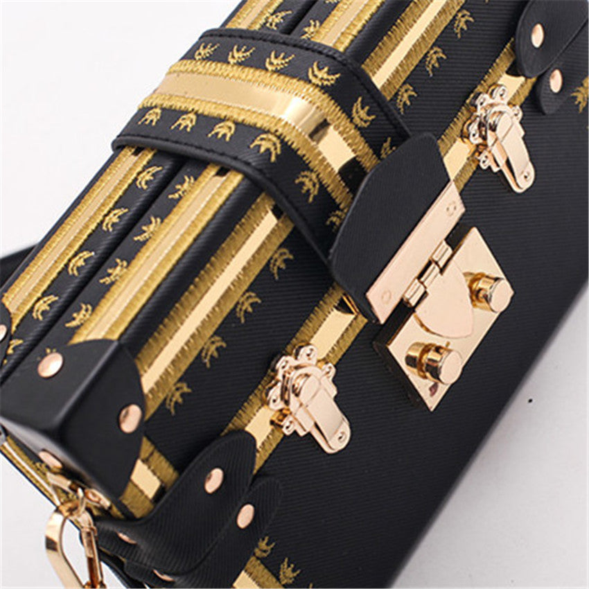 Lock & Embellished Box Clutch Shoulder Bag - 4 Colors