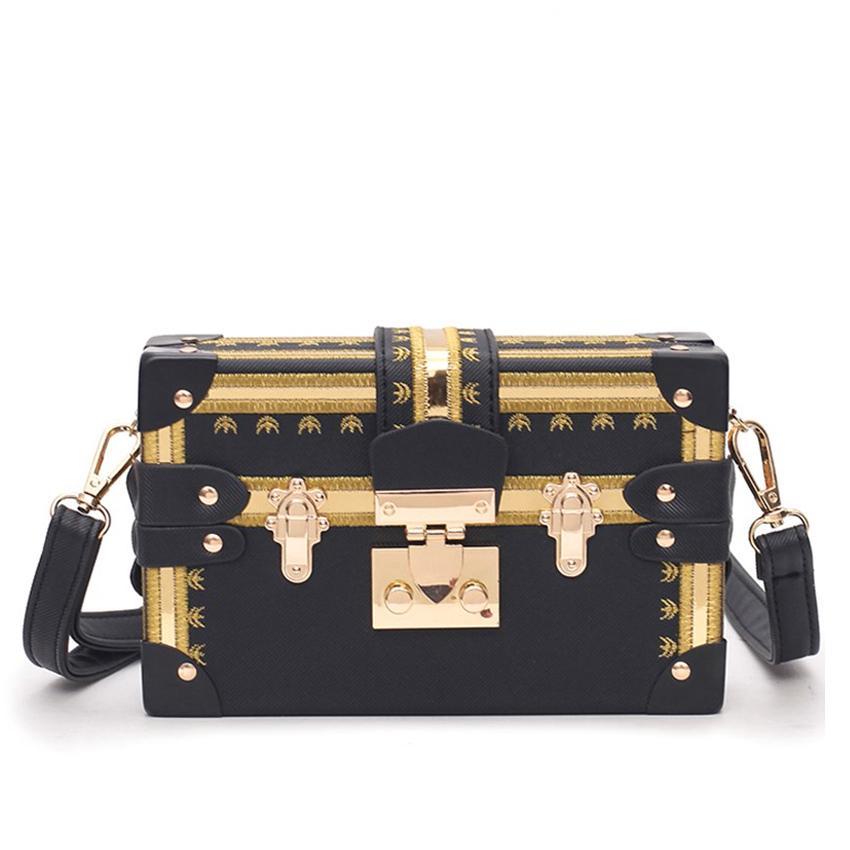 Lock & Embellished Box Clutch Shoulder Bag - 4 Colors