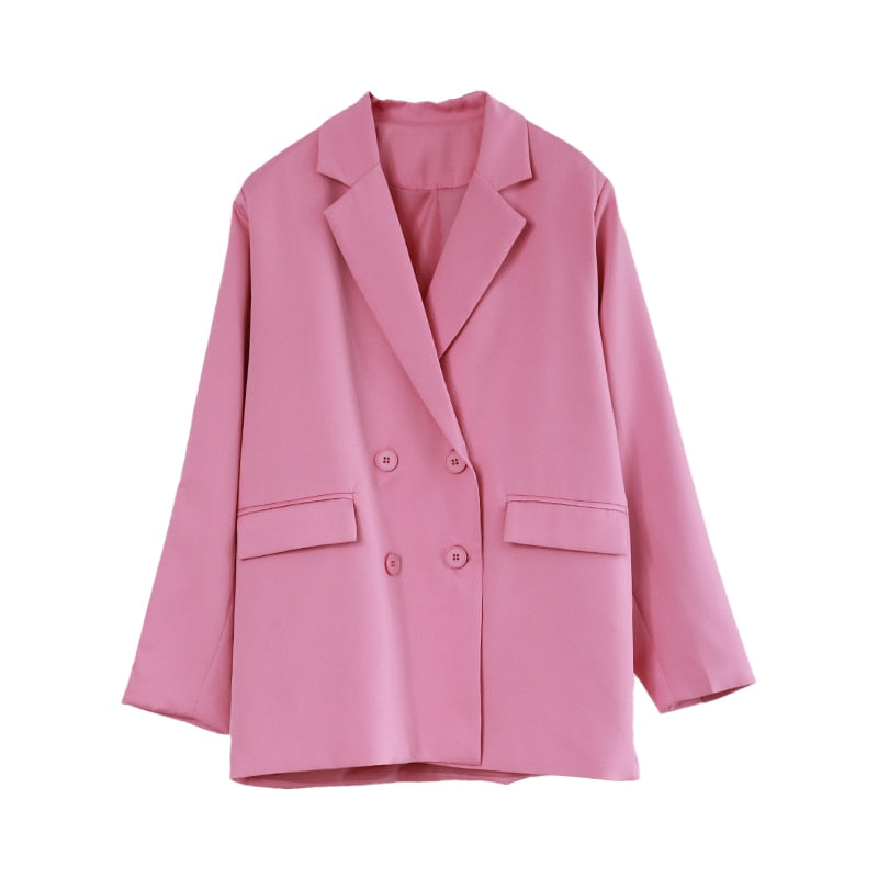 Pink Khaki Vintage Notched Collar Pocket Blazer