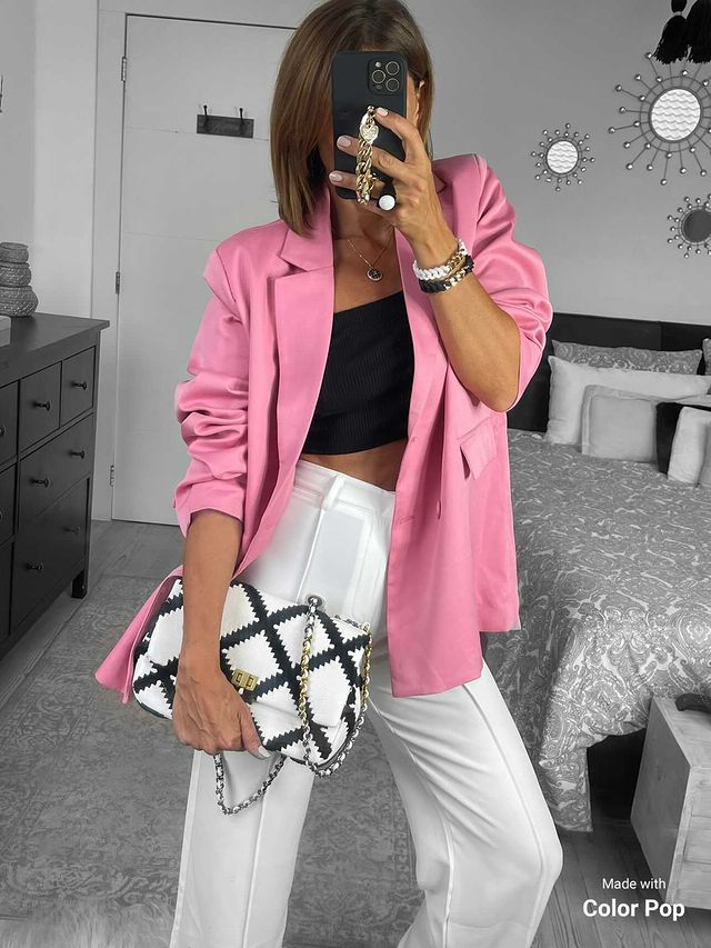 Pink Khaki Vintage Notched Collar Pocket Blazer