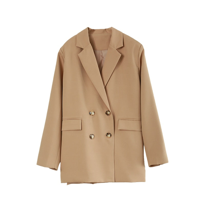 Pink Khaki Vintage Notched Collar Pocket Blazer