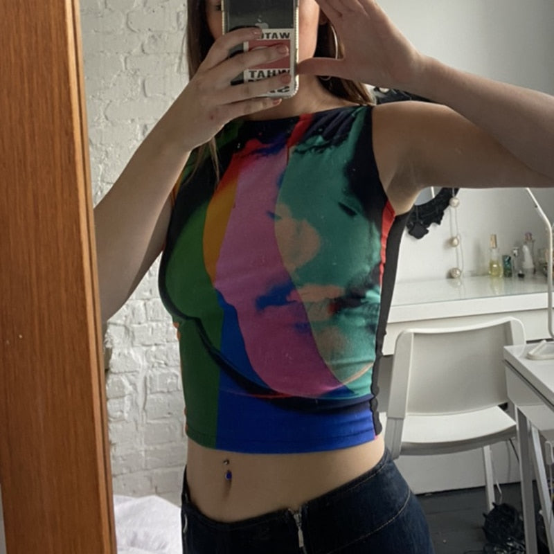 Lora Chromatic Prints Tissue Tank Top