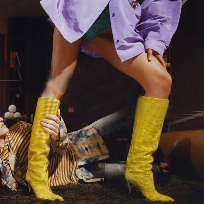 Lorena Rhinestone Sequin Knee High Boots - 9 Colors