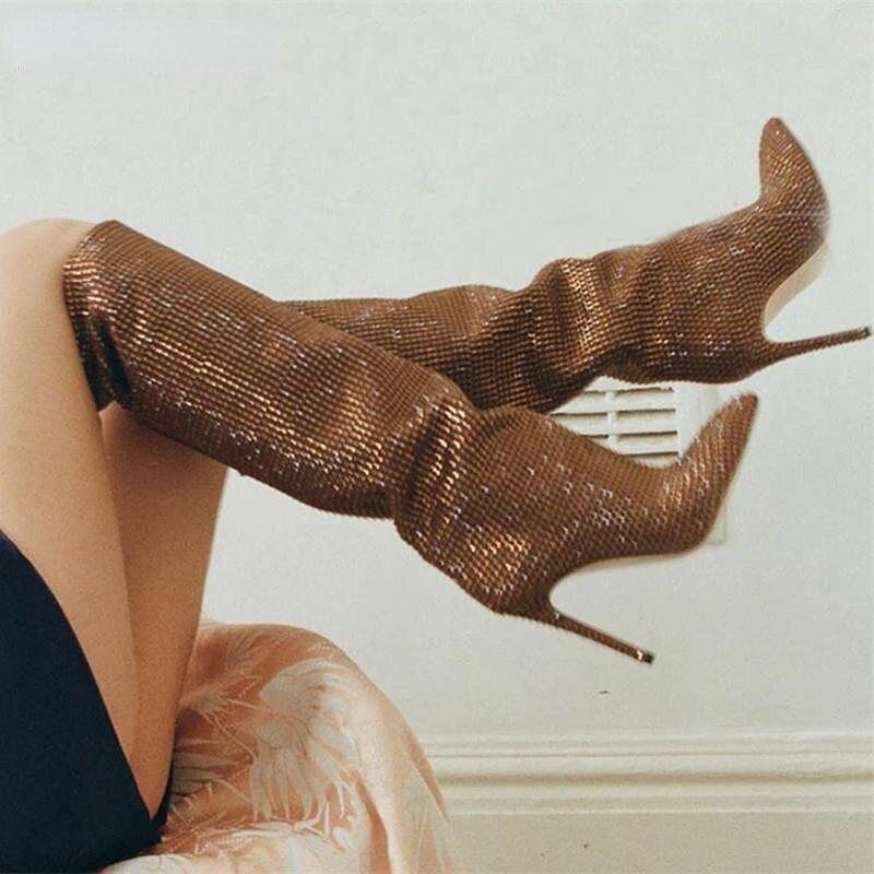 Lorena Rhinestone Sequin Knee High Boots - 9 Colors