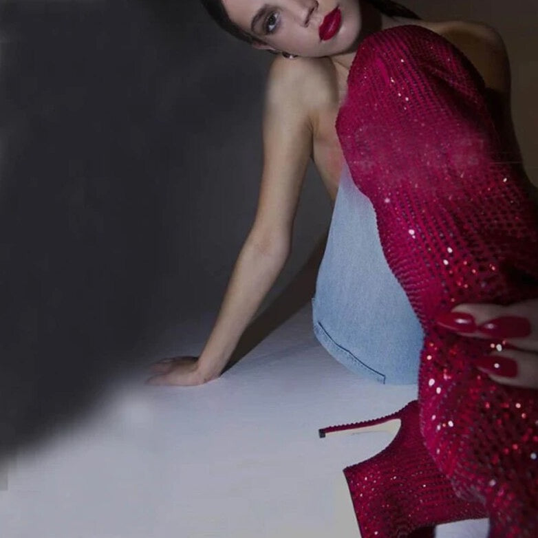 Lorena Rhinestone Sequin Knee High Boots - 9 Colors