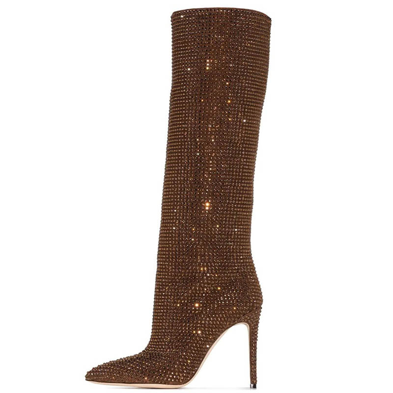 Lorena Rhinestone Sequin Knee High Boots - 9 Colors