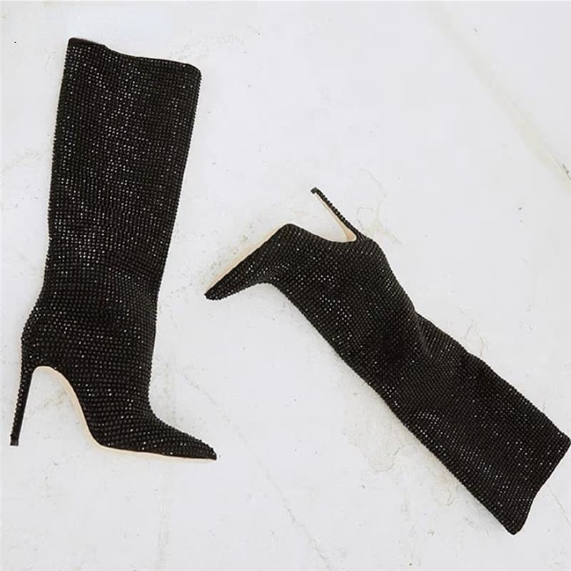 Lorena Rhinestone Sequin Knee High Boots - 9 Colors