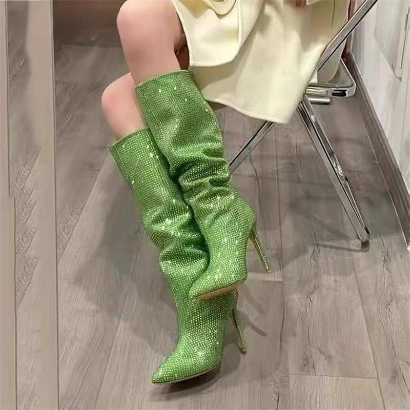 Lorena Rhinestone Sequin Knee High Boots - 9 Colors