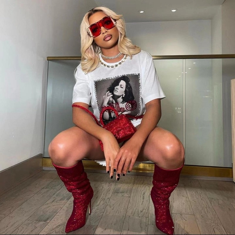 Lorena Rhinestone Sequin Knee High Boots - 9 Colors