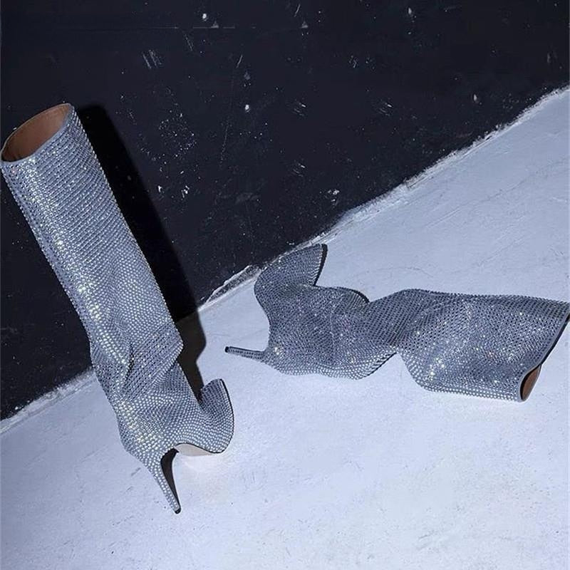 Lorena Rhinestone Sequin Knee High Boots - 9 Colors