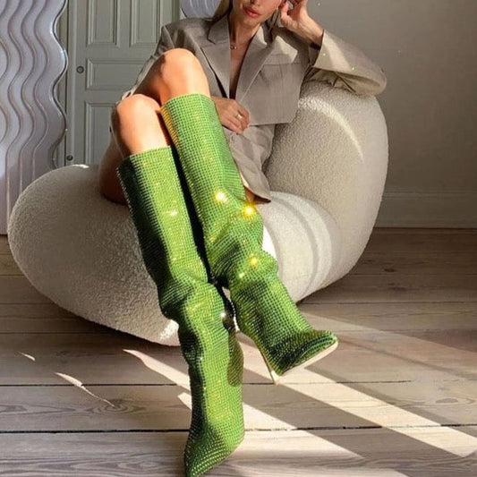 Lorena Rhinestone Sequin Knee High Boots - 9 Colors