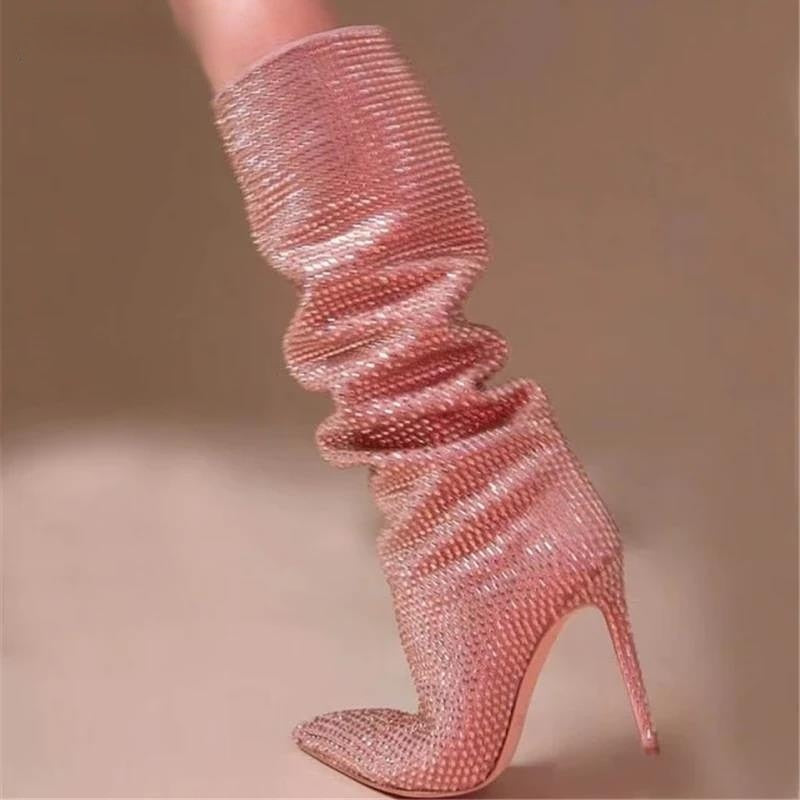 Lorena Rhinestone Sequin Knee High Boots - 9 Colors