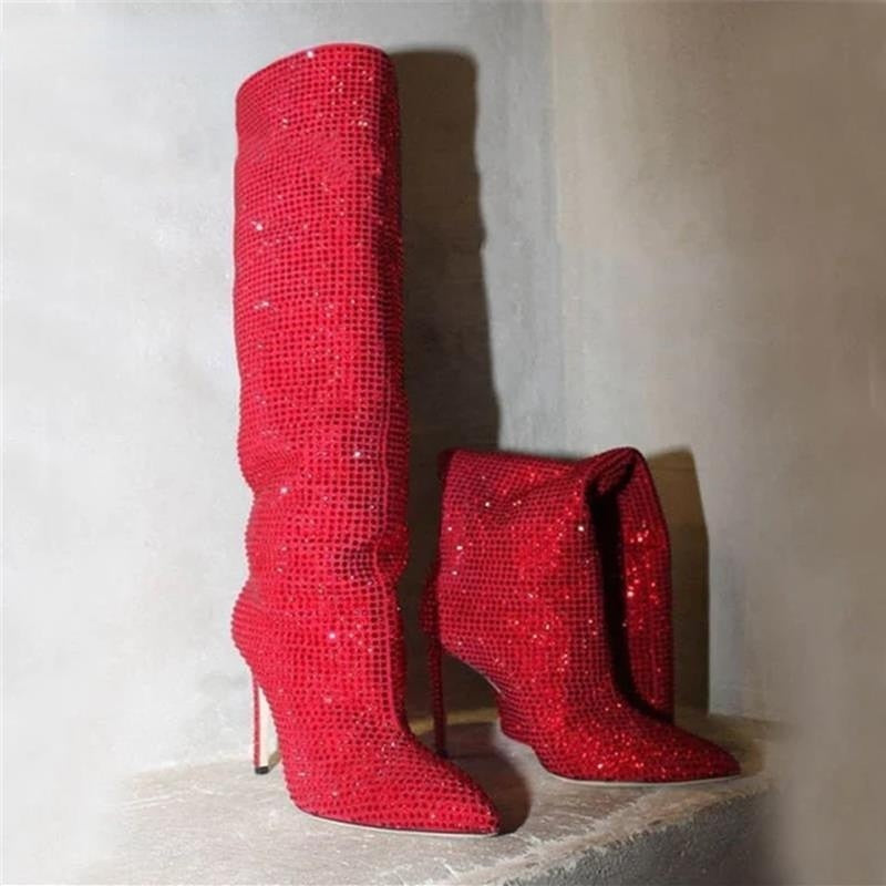 Lorena Rhinestone Sequin Knee High Boots - 9 Colors