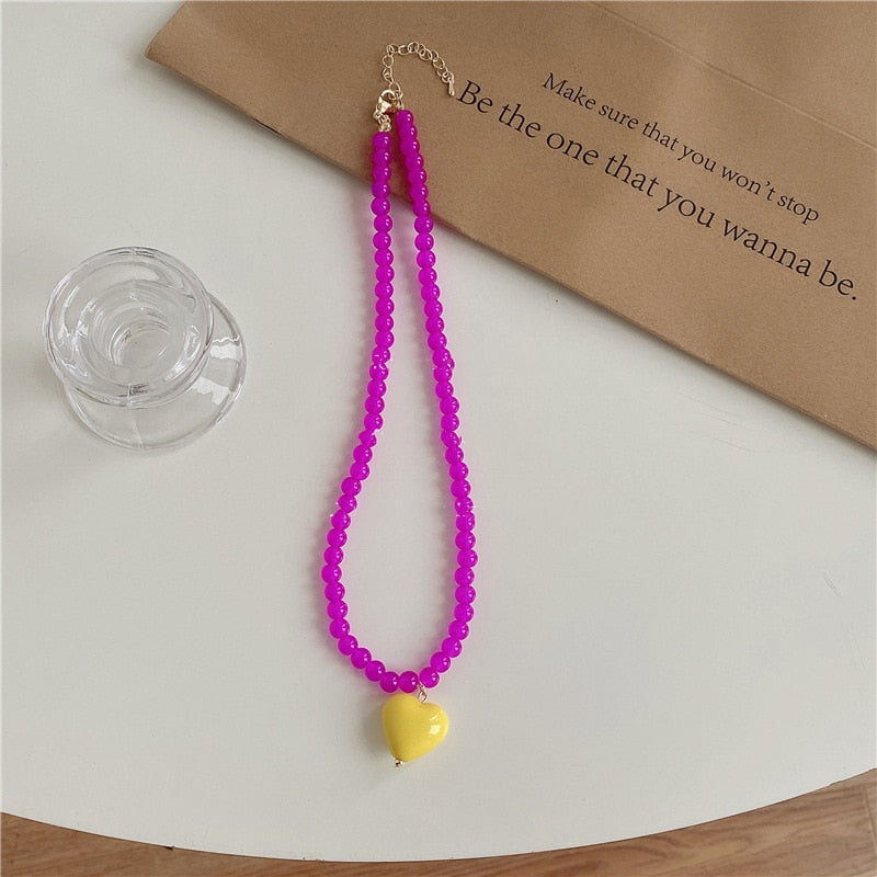 Lorie Candy Color Sweet Heart Pendant Necklaces