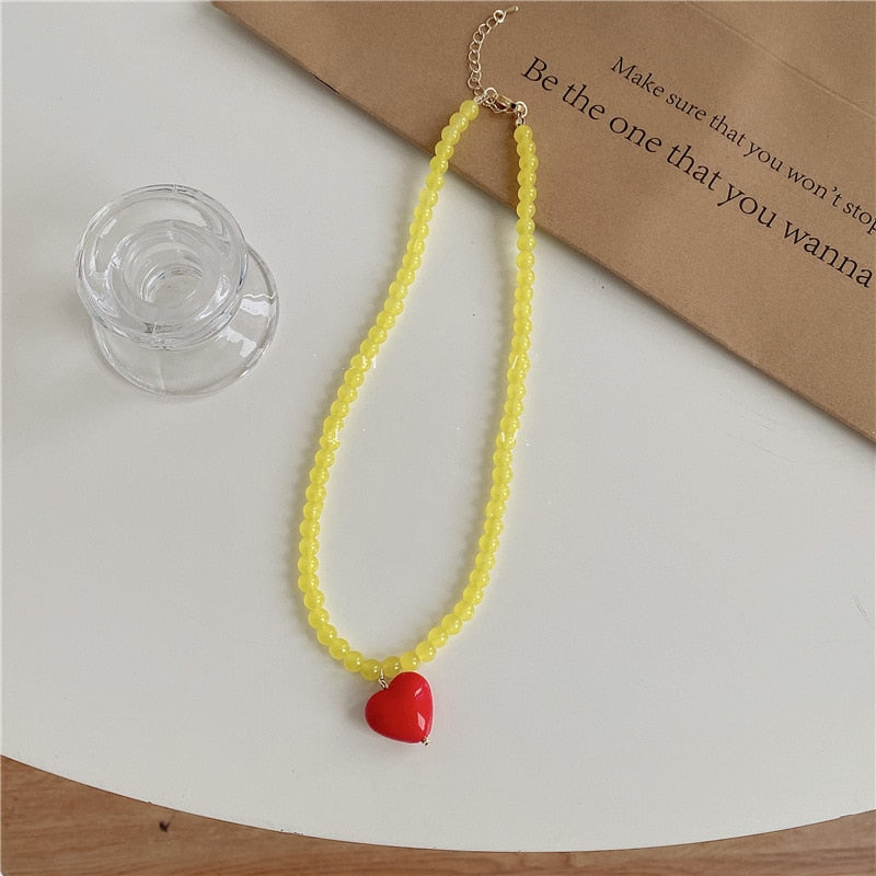 Lorie Candy Color Sweet Heart Pendant Necklaces