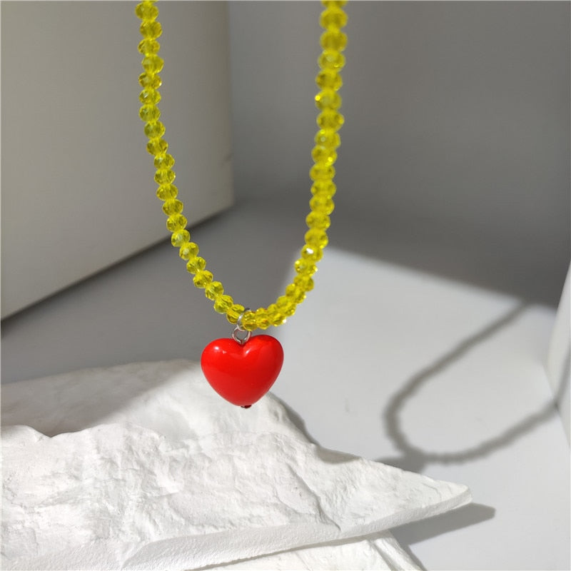 Lorie Candy Color Sweet Heart Pendant Necklaces