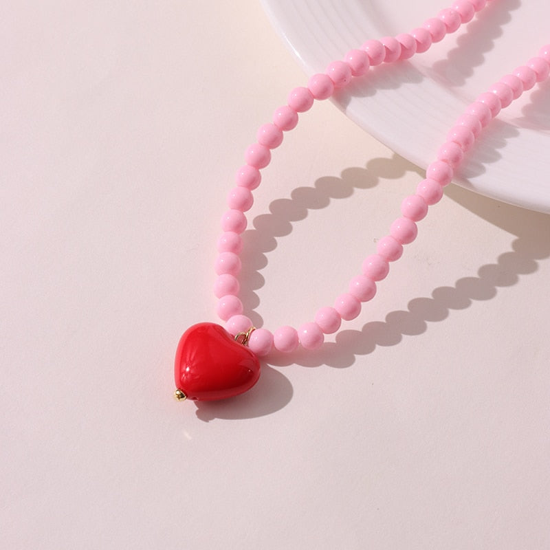 Lorie Candy Color Sweet Heart Pendant Necklaces