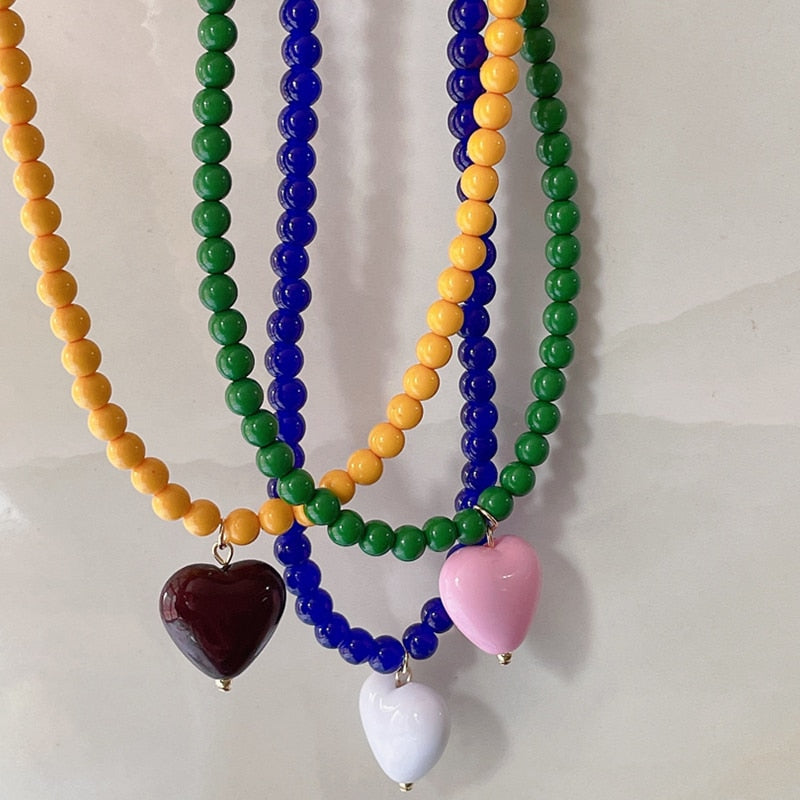 Lorie Candy Color Sweet Heart Pendant Necklaces