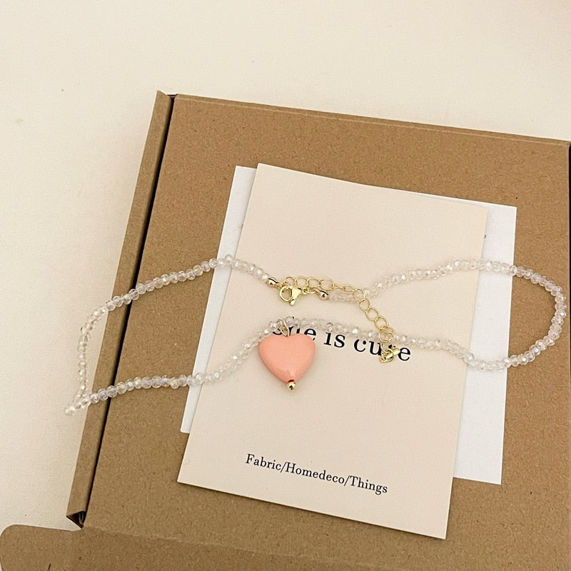 Lorie Candy Color Sweet Heart Pendant Necklaces