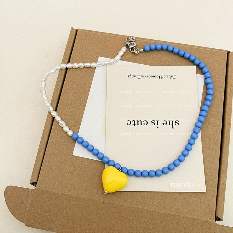 Lorie Candy Color Sweet Heart Pendant Necklaces