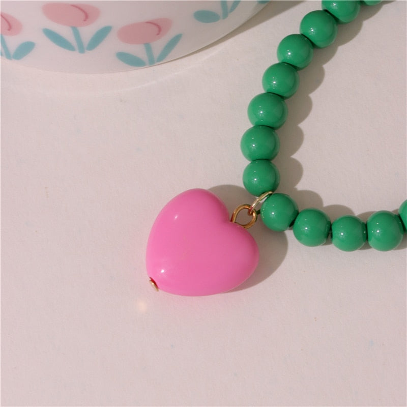 Lorie Candy Color Sweet Heart Pendant Necklaces