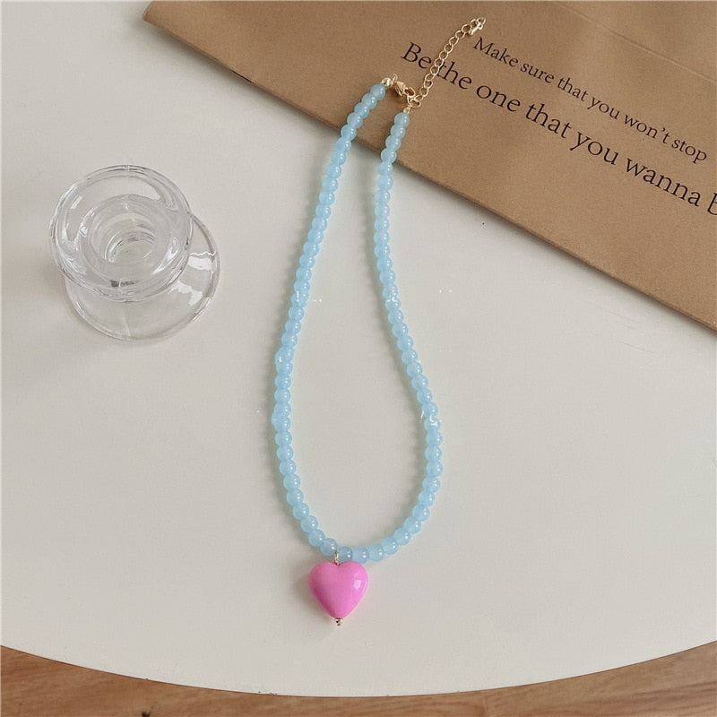 Lorie Candy Color Sweet Heart Pendant Necklaces