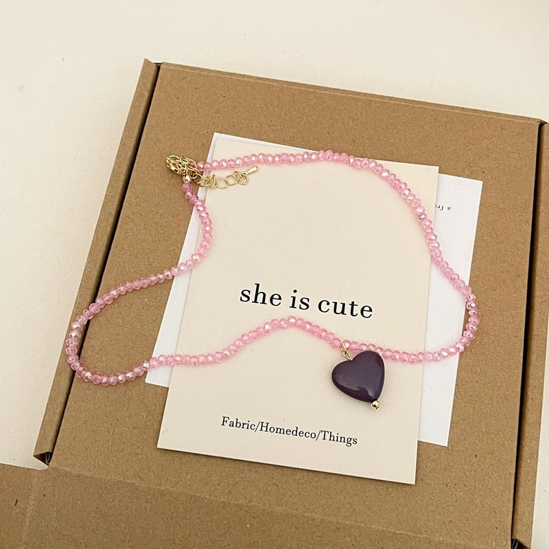 Lorie Candy Color Sweet Heart Pendant Necklaces
