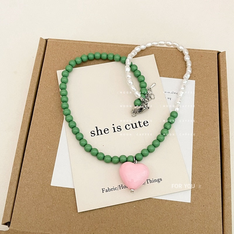 Lorie Candy Color Sweet Heart Pendant Necklaces