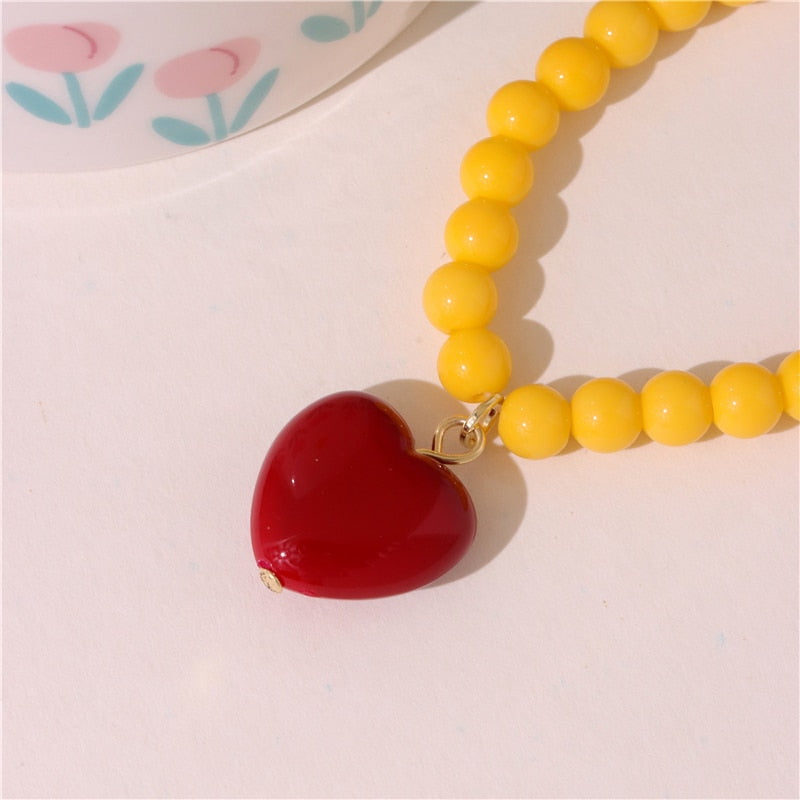 Lorie Candy Color Sweet Heart Pendant Necklaces