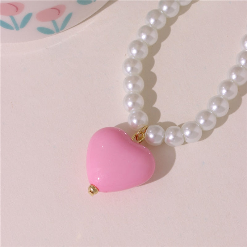 Lorie Candy Color Sweet Heart Pendant Necklaces