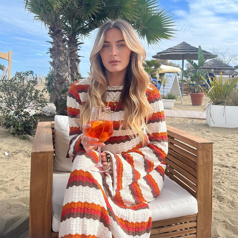 Lua Zigzag Pattern Crochet Open Back Maxi Dress - 2 Colors