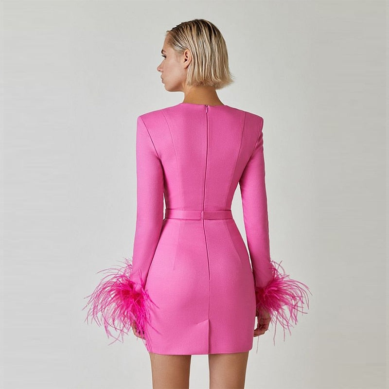 Lucia Bustier Mini Dress with Feathery Cuffs
