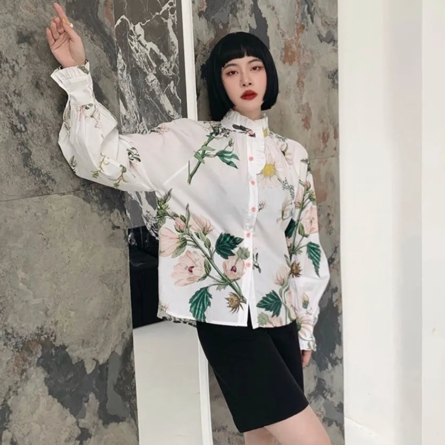 Lucija Vintage Floral Smock Neck Blouse