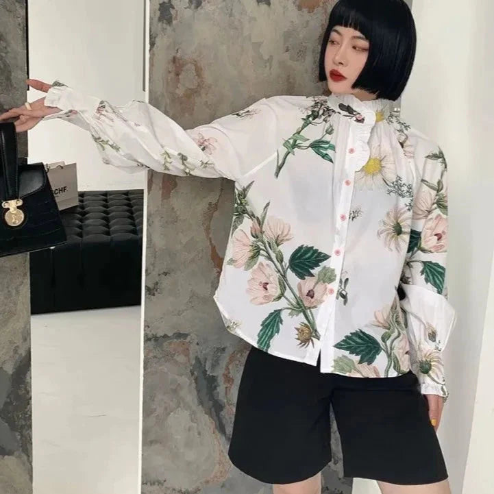 Lucija Vintage Floral Smock Neck Blouse