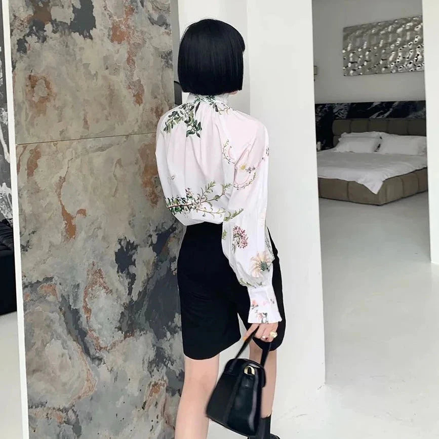 Lucija Vintage Floral Smock Neck Blouse