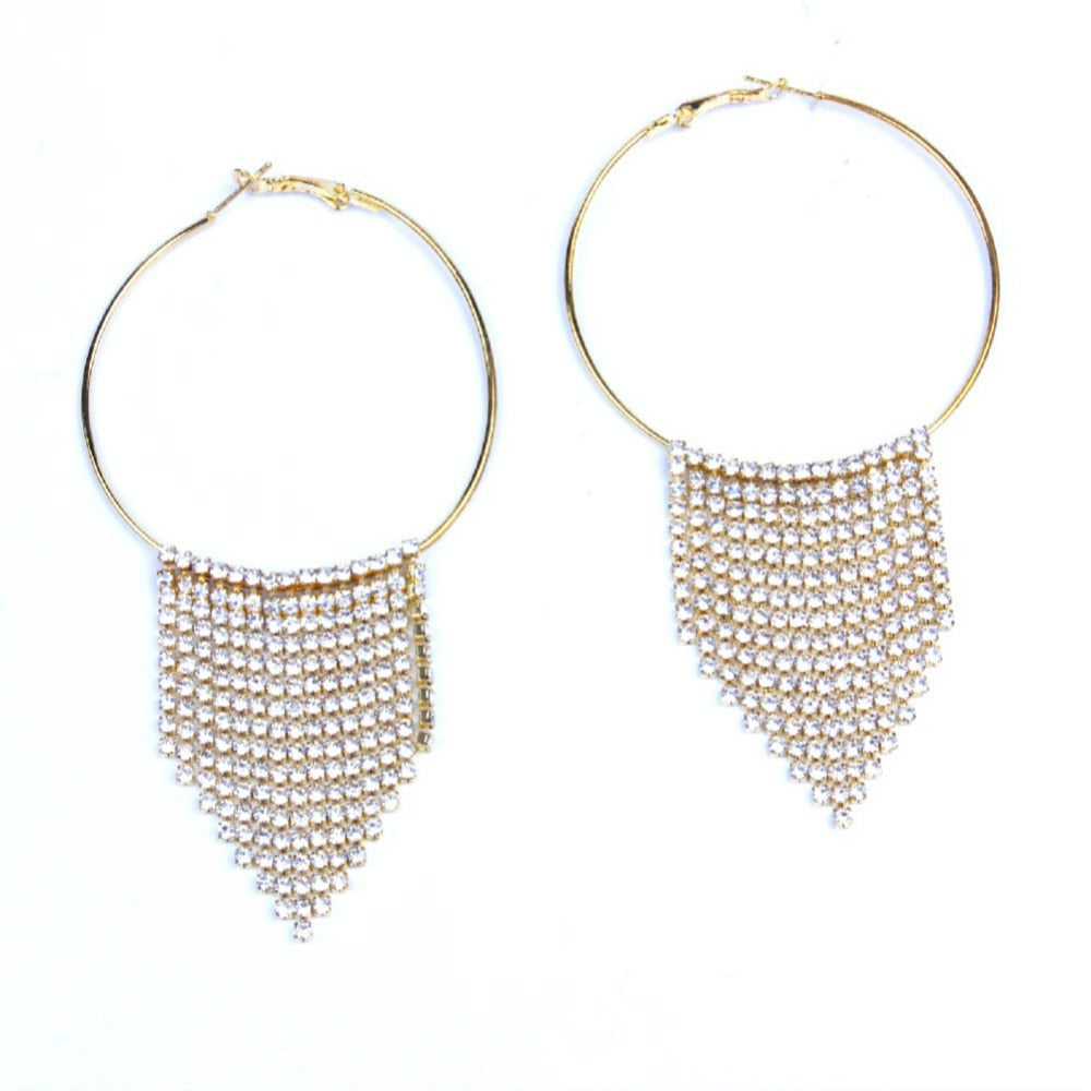 Lucille Crystal Tassels Hoop Earrings - Gold or Silver