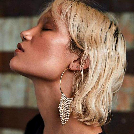 Lucille Crystal Tassels Hoop Earrings - Gold or Silver