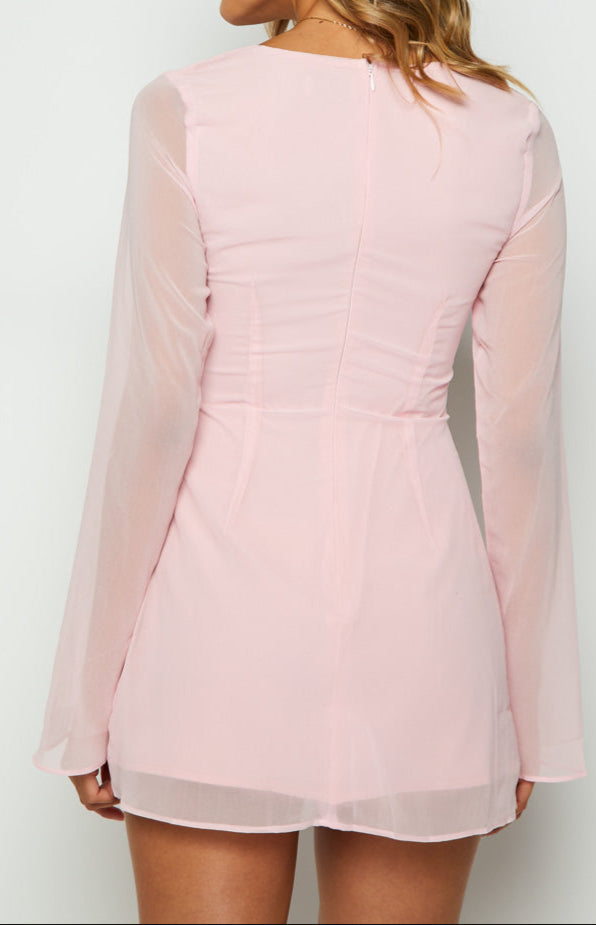 Vittoria Baby Pink Long Sleeve Mini Dress