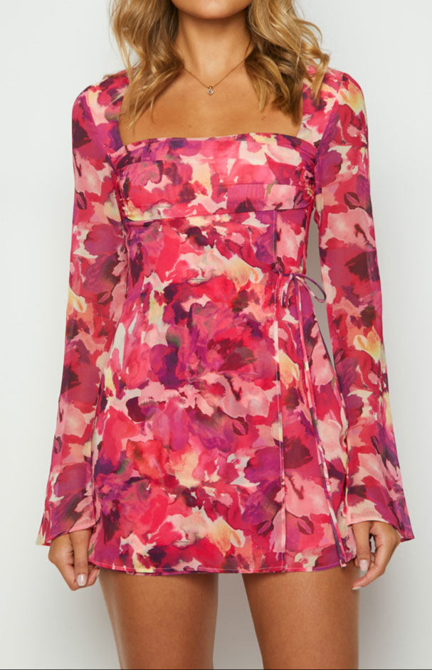 Mafalda Pink Print Long Sleeve Mini Dress