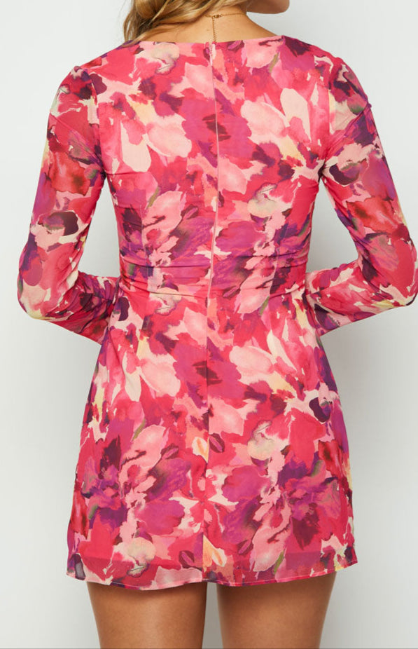 Mafalda Pink Print Long Sleeve Mini Dress