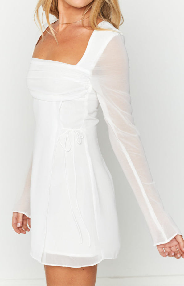 Roma White Long Sleeve Mini Dress