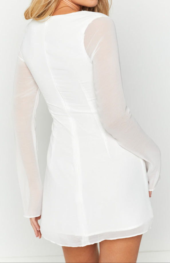 Roma White Long Sleeve Mini Dress
