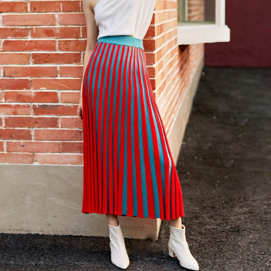 Luena Color Contrast Pleated Knit Skirt
