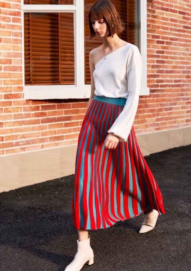 Luena Color Contrast Pleated Knit Skirt