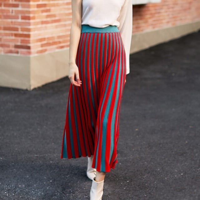 Luena Color Contrast Pleated Knit Skirt