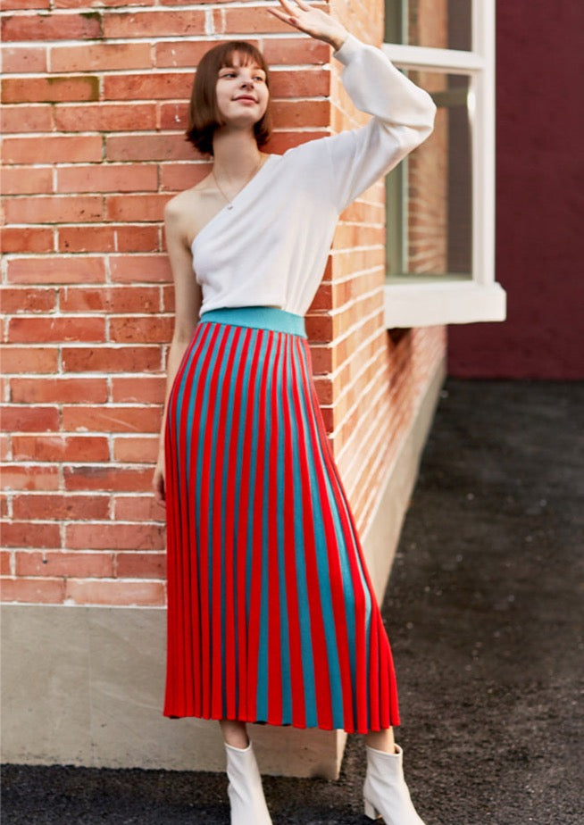 Luena Color Contrast Pleated Knit Skirt