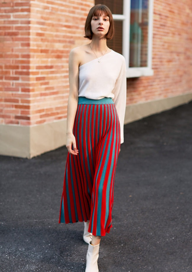 Luena Color Contrast Pleated Knit Skirt